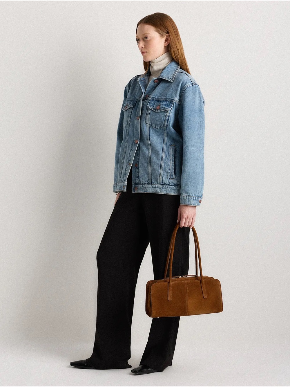 Quince Bea Cognac Suede Long-Handle Shoulder Bag - Picture 2 of 5